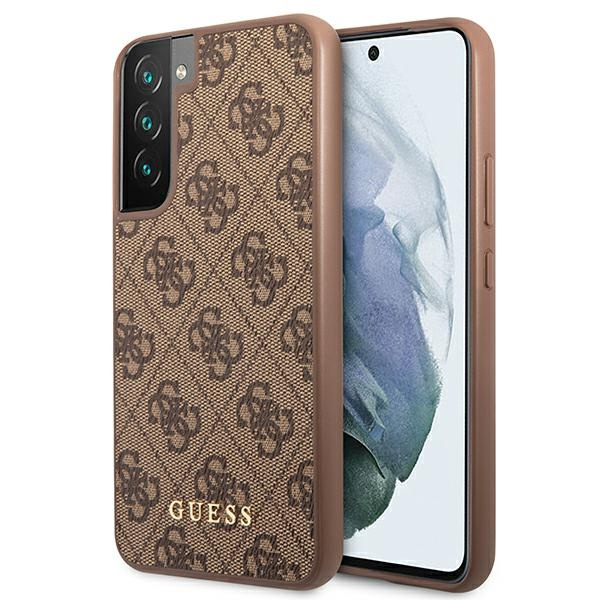 Cover GUESS Custodia rigida per Samsung Galaxy S22 4G in metallo dorato con logo marrone