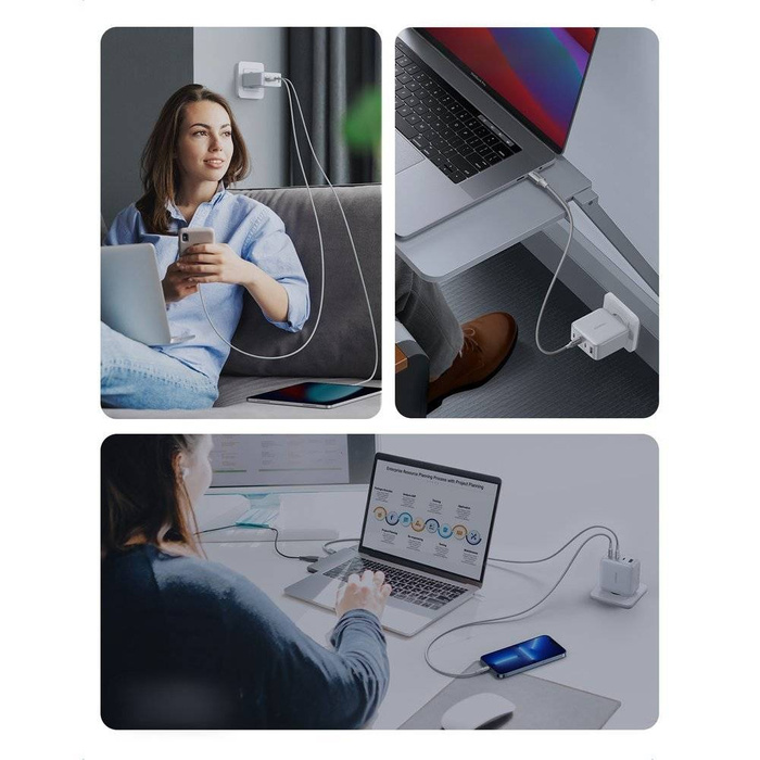 Gyors töltő GaN 3xUSB C / USB 100W PPS Ugreen CD226 - fehér