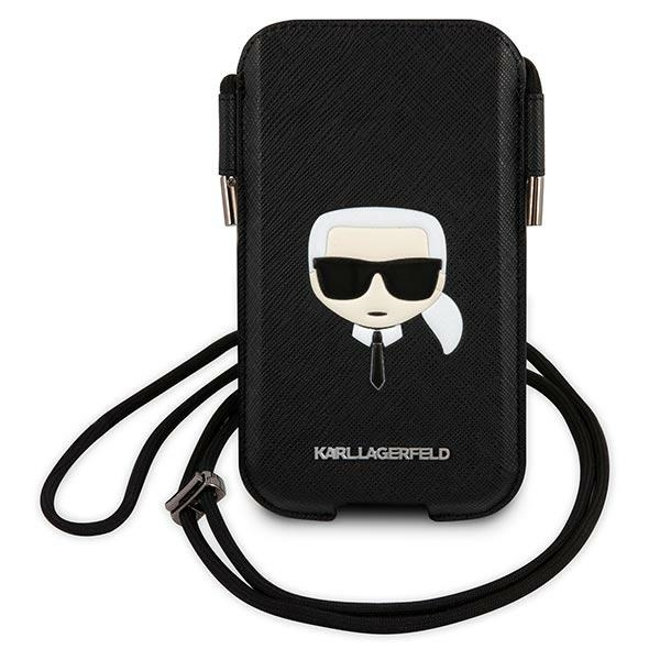 Kabelka KARL LAGERFELD Apple iPhone 13 13 Pro Saffiano Ikonik Karl`s Head Black Hardcase