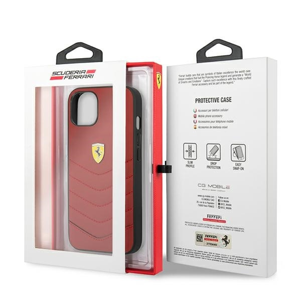 Puzdro FERRARI Apple iPhone 13 Off Track prešívané červené pevné puzdro