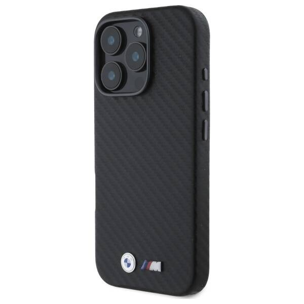 Hülle BMW iPhone 16 Pro Max schwarz/schwarz hartcase Carbon Wrapped Metal