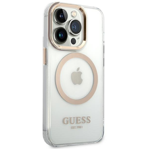 Guess GUHMP14LHTRMD iPhone 14 Pro 6.1" gold/gold hard case Metal Outline MagSafe