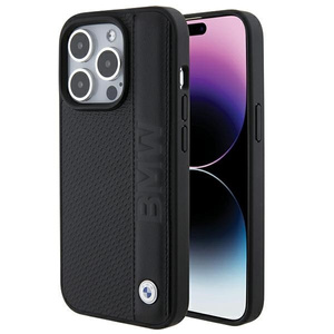Coque Bmw Bmhcp15l22rdpk IPhone 15 Pro 6.1" Black/Black Hardcase Leather Textured &amp; Stripe Case