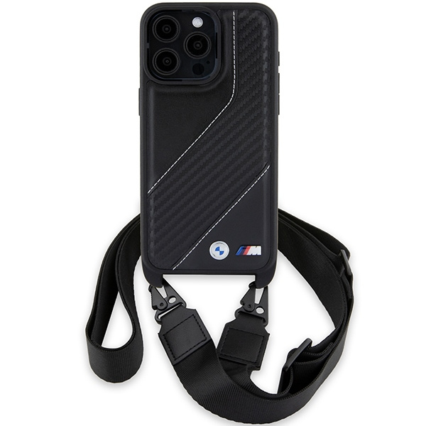 Coque Bmw Bmhcp15x23pscck IPhone 15 Pro Max 6.7" Black/Black Hardcase M Edition Carbon Stripe &amp; Strap Case