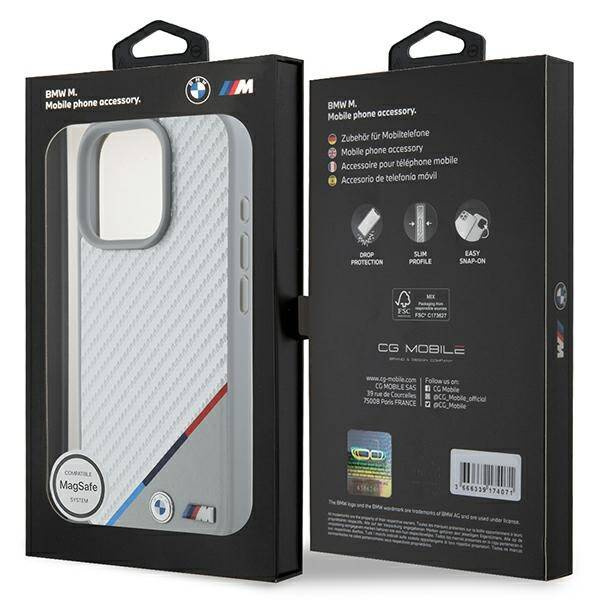 Coque BMW iPhone 16 Pro 6.3" gris/gris durcase M Carbon Tricolor Line MagSafe