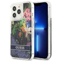 Case GUESS Apple iPhone 13 13 Pro Flower Liquid Glitter Blue Hardcase