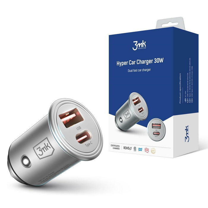 3mk HyperCar Charger 30W Power Delivery charger car charger 1xUSB-A + 1xUSB-C