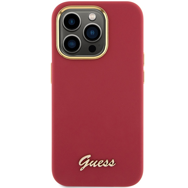 Etui Guess GUHCP15LSMBSLM iPhone 15 Pro 6.1" magenta hardcase Silicone Script Metal Logo & Frame Case