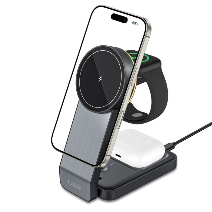 TECH-PROTECT QI15W-A28 3EN1 MagNETIC MagSafe CARGADOR INALÁMBRICO NEGRO