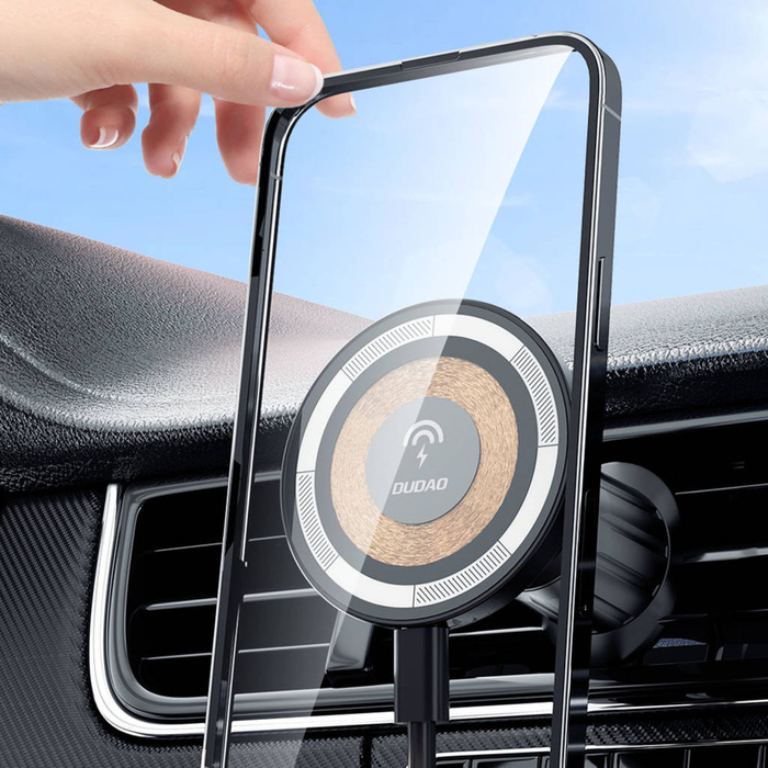 Magnetic holder with MagSafe inductive charger for 15W Dudao F12MAX ventilation grille - black