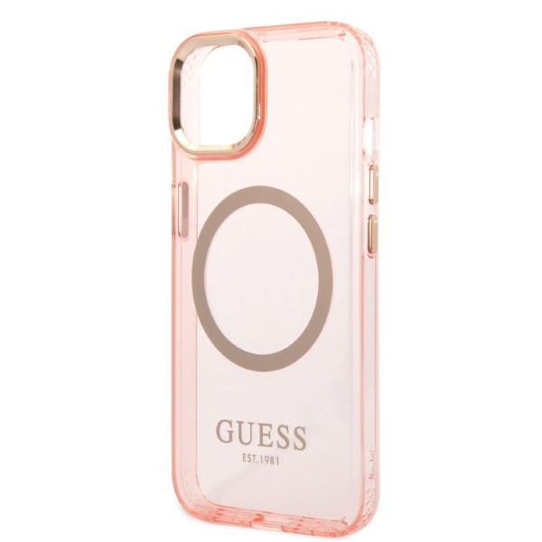 Guess GUHMP14SHTCMP iPhone 14 6,1" różowy/pink hard case Gold Outline Translucent MagSafe