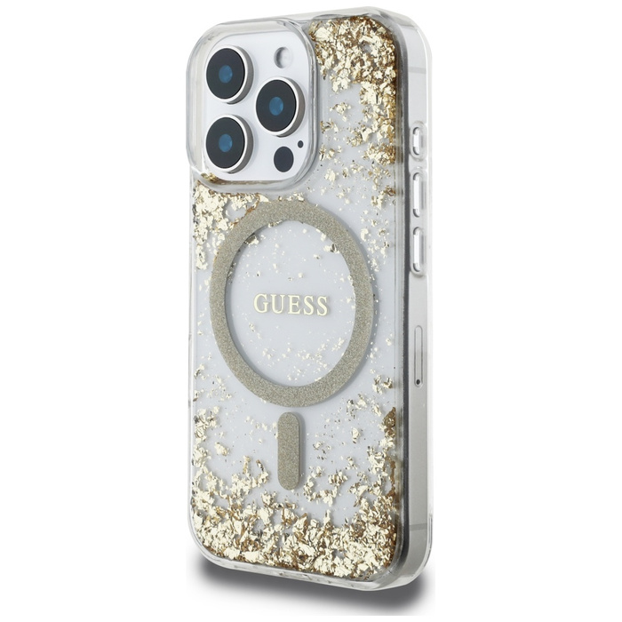 Etui Guess HC Resin Bottom Glitter do     iPhone 16 Pro MagSafe złoty