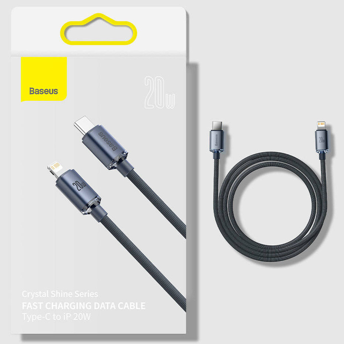 Baseus crystal shine series fast charging data cable USB Type C to Lightning 20W 2m black (CAJY000301)