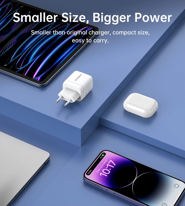 Choetech PD6051 Caricatore da muro 2x USB-C PD 35W GaN con display - bianco