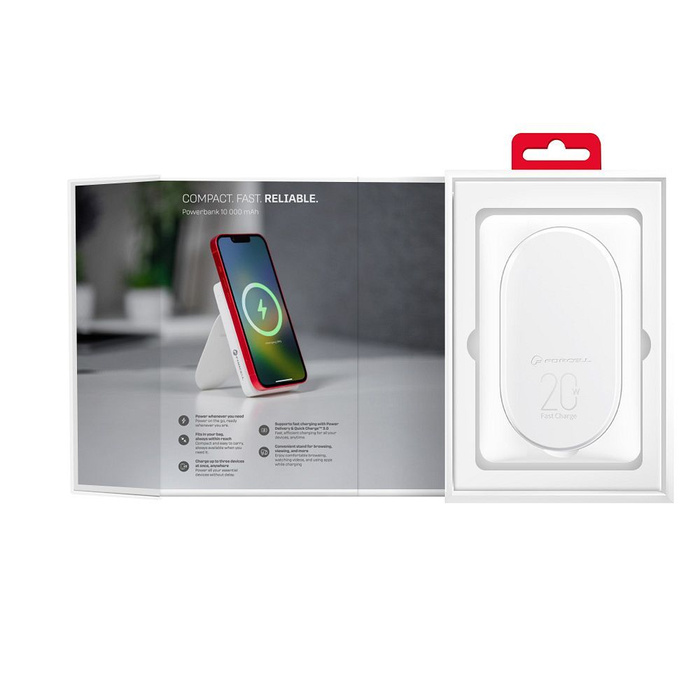 Powerbank zgodny z MagSafe Forcell F-Energy MagStand F10K2 QC3.0 PD 5A 20W 10000 mAh biały