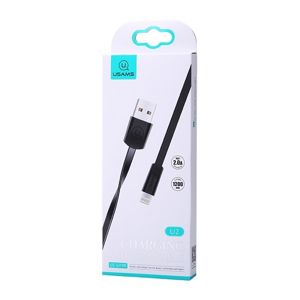 Flat Cable USAMS Apple iPhone 5 6 7 8 X Lightning 1.2 m Black