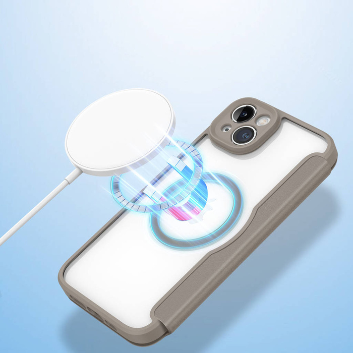 Dux Ducis Skin X Pro pouzdro iPhone 14 Plus MagSafe magnetické flipové pouzdro béžové