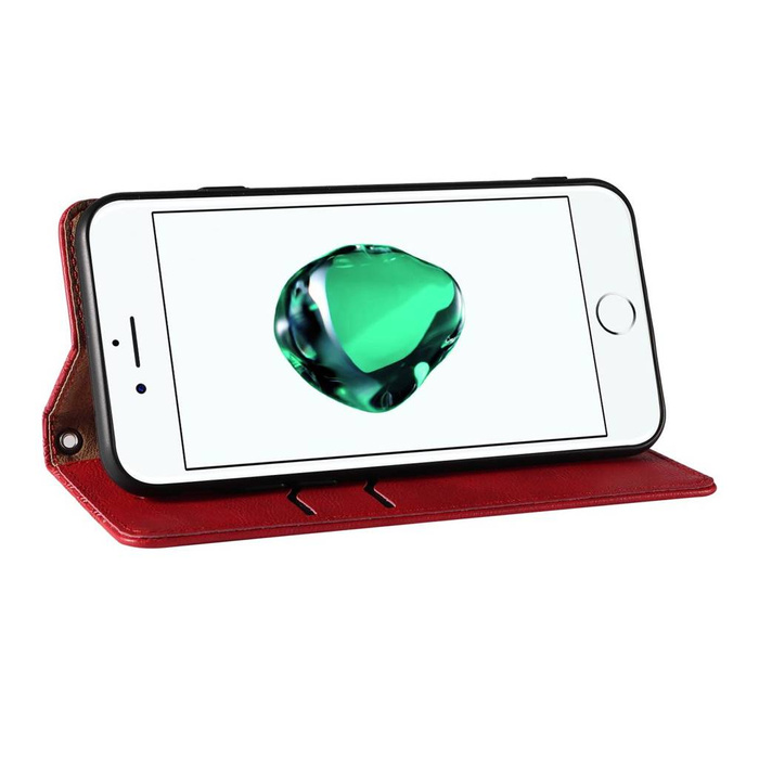 Magnet Strap Case Hülle für iPhone SE 2022 / SE 2020 / iPhone 8 / iPhone 7 Tasche Wallet + Mini Lanyard Anhänger Rot