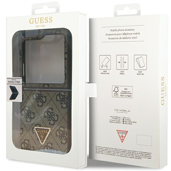Coque Guess GUHCZF5P4TDPW F731 Galaxy Z Flip5 marron/marron durcase Cuir 4G Triangle Strass Case