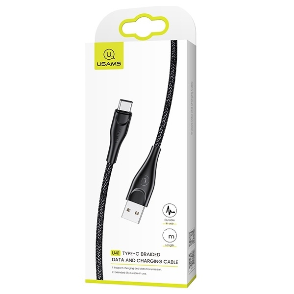 Cable Braided USAMS USB-C 3m 2A U41 SJ398USB01 US-SJ398 Black