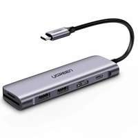 Ugreen HUB multifunzionale USB Tipo C - 2x USB 3.2 Gen 1 / USB Tipo C Alimentazione 100 W / HDMI 4K / Lettore di schede SD e micro SD (TF) grigio (CM195 70411)