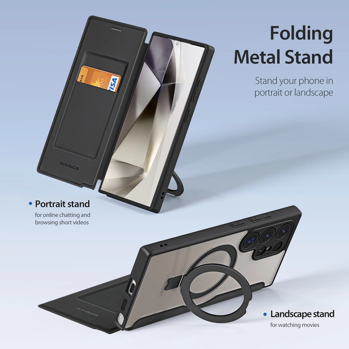 Coque Dux Ducis Skin X Pro avec rabat et anneau magnétique pour Samsung S24 Ultra - noire