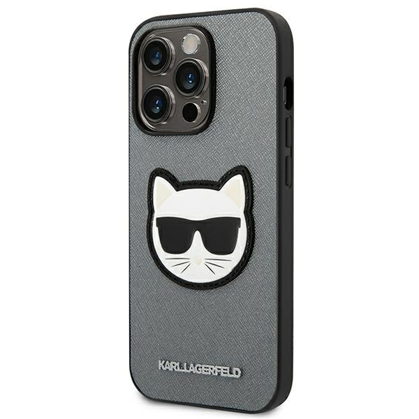 Hülle Karl Lagerfeld iPhone 14 Pro 6.1" hartcase silber/silber Saffiano Choupette Head Patch