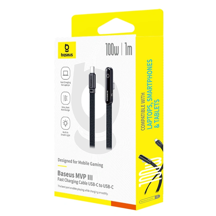 Kabel Baseus MVP 3 USB-C - USB-C 100W kątowy 1m - czarny