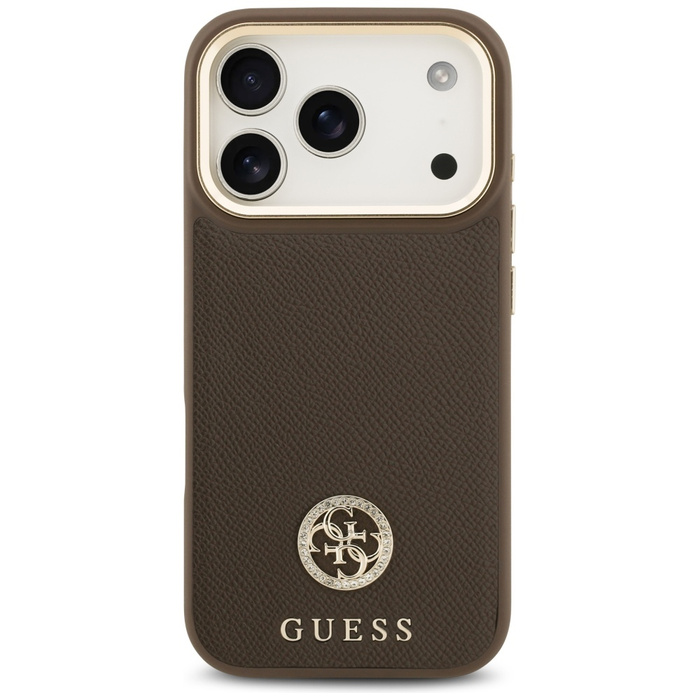 Etui Guess Grained Strass Logo MagSafe   do iPhone 17 Pro brązowy