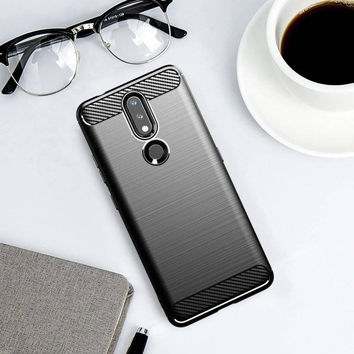 Carbon Case Flexible Cover TPU Case for Nokia 2.4 black
