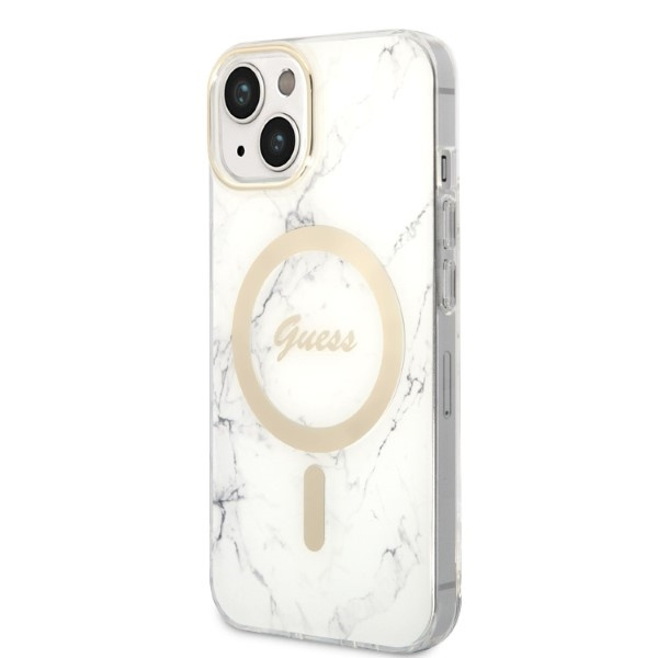 Kit Telefontok Guess Case+ töltő iPhone 14 Plus 6.7" fehér/fehér kemény case Marble MagSafe