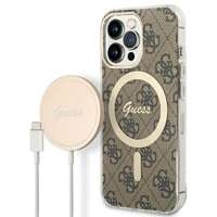 Sada Pouzdro Guess Case+ nabíječka iPhone 13 Pro hnědá/hnědá tvrdá case 4G Tisk MagSafe