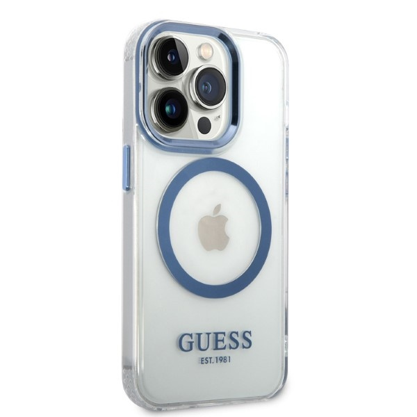 Hülle Guess iPhone 14 Pro 6.1" blau/blau hart case Metal Outline MagSafe