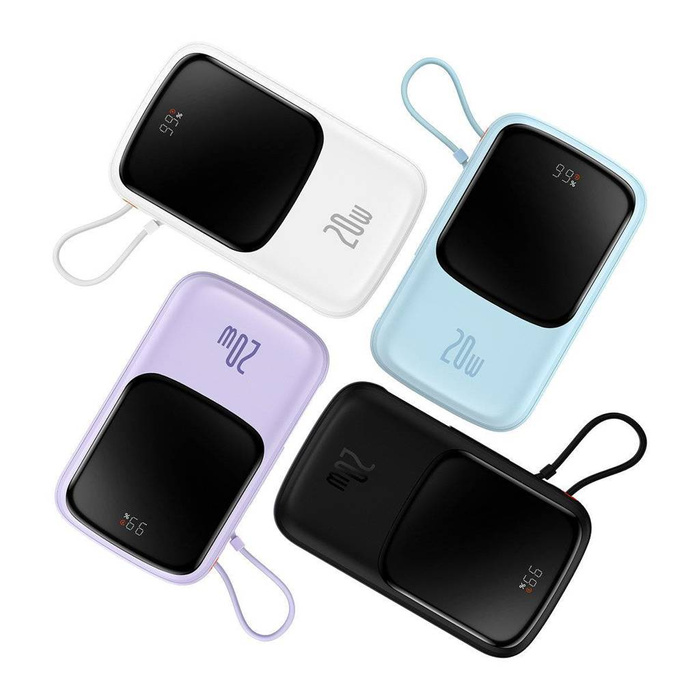 Baseus Qpow Power Bank con display digitale a ricarica rapida 10000mAh 20W QC/PD/SCP/FCP con cavo Lightning integrato bianco