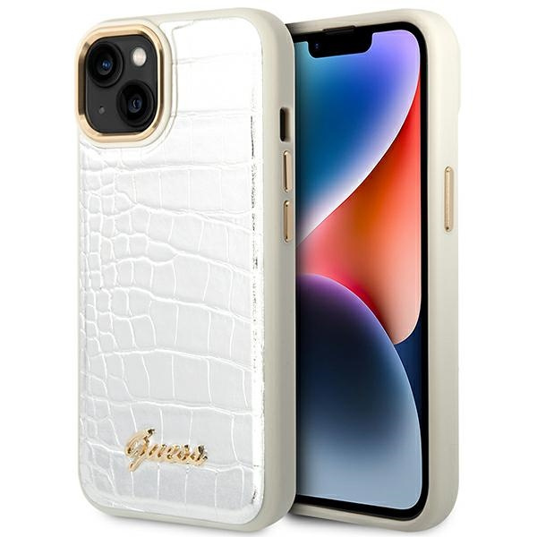 Case GUESS Apple iPhone 14 Plus Croco Collection Silver Hardcase