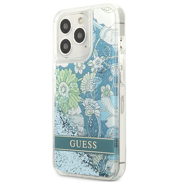 Hülle GUESS Apple iPhone 13 Pro Max Flower Liquid Glitter Grün Hartcase