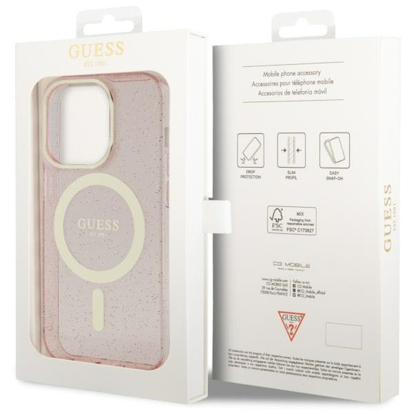 Case Guess GUHMP14XHCMCGP iPhone 14 Pro Max 6.7" pink/pink hardcase Glitter Gold MagSafe Case