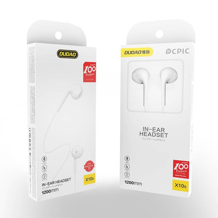 Dudao in-ear wired headphones mini jack 3.5mm headset white (X10S white)