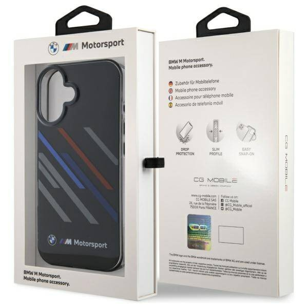 Cover BMW iPhone 16 6,1" nero/nero durocase Motosport IML Strisce casuali