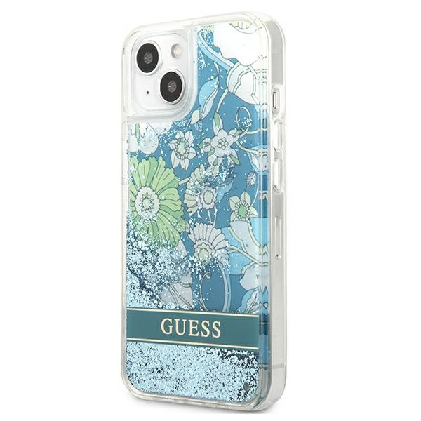 Hülle GUESS Apple iPhone 13 Mini Flower Liquid Glitter Grün Hartcase