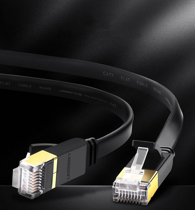 Ugreen plochý kabel Internet Síťový kabel Ethernet Patchcord RJ45 Cat 7 STP LAN 10 Gb/s 3 m černý (NW106 11262)