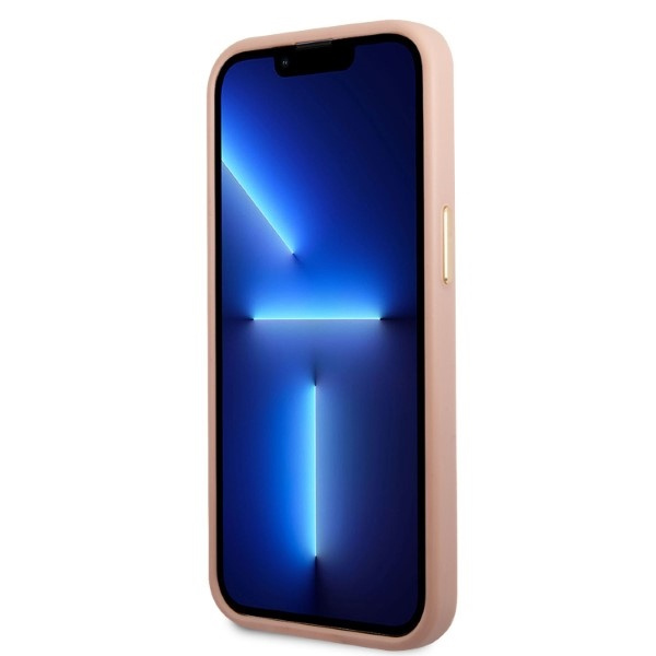 Pouzdro Guess iPhone 13 Pro / 13 6,1" růžová/růžová tvrdácase Pivoňka Logo Plate MagSafe