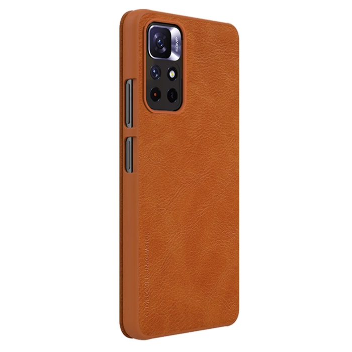 Nillkin Qin Case etui do Xiaomi Redmi Note 11T 5G / Note 11S 5G / Note 11 5G (China) / Poco M4 Pro 5G osłona na aparat kabura pokrowiec obudowa z klapką brązowy