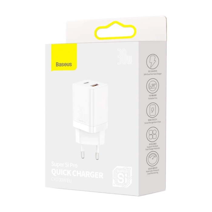 Baseus Super Si Pro USB / USB Typ C Schnellladegerät 30W Power Delivery Schnellladung weiß (CCSUPP-E02)