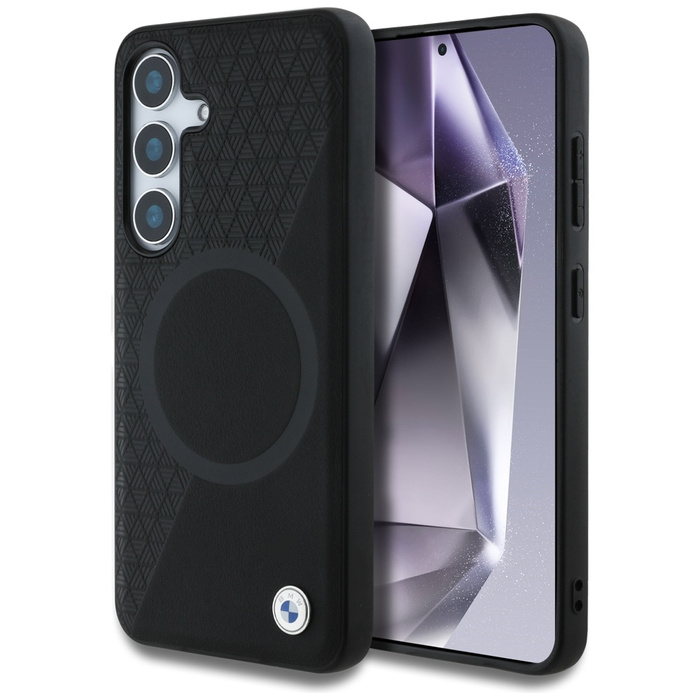 Coque BMW Leather Half Textured MagSafe pour Samsung Galaxy S25 noir