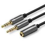 UGREEN Audio Splitter Kábel AUX Mini Jack 3.5mm fejhallgatóhoz mikrofonnal 28cm Fekete Szürke
