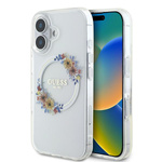 Etui Guess iPhone 16 Plus 6.7" przeźroczysty/transparent hardcase IML Flowers Wreath MagSafe