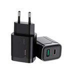 Caricabatterie rapido Joyroom 18W USB / USB tipo C Quick Charge 3.0 Power Delivery nero (L-QP182)