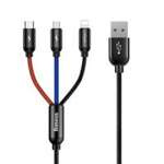 Cavo USB 3in1 Baseus Three Primary Colors - micro USB / Lightning / USB-C nylon intrecciato 3.5A 1.2M nero (CAMLT-BSY01)