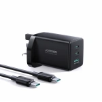 Ładowarka sieciowa Joyroom JR-TCG01 Ultra GaN 65W 2 x USB-C + 1 x USB-A (wtyczka UK) z kablem USB-C 100W 1,2m - czarna